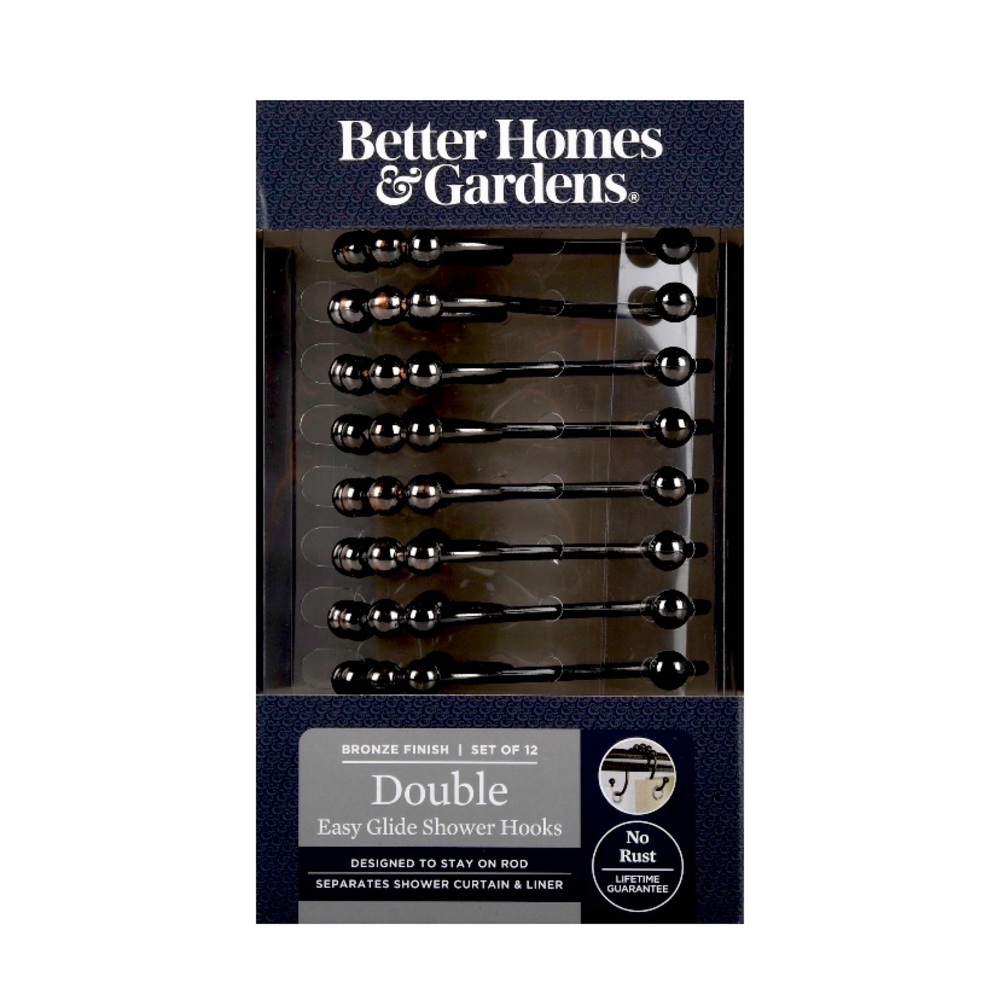 Better Homes & Gardens Rustproof Double Easy Glide Shower Hooks, Bronze